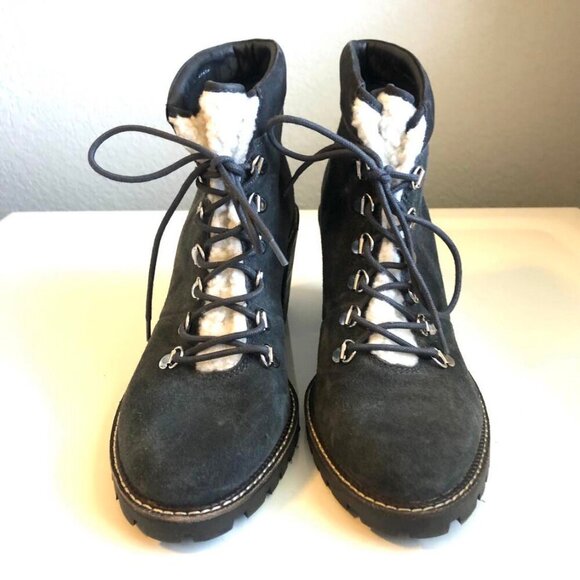 New DOLCE VITA Blue Suede Ankle Boots Lace-up Faux Shearling 11 MSRP $185 - Picture 3 of 7